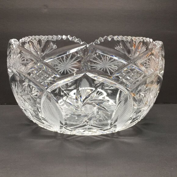Vintage 1950s Crystal Sawtooth Rim Starburst Glass Serving Bowl Candy Fruit Host - Picture 3 of 10